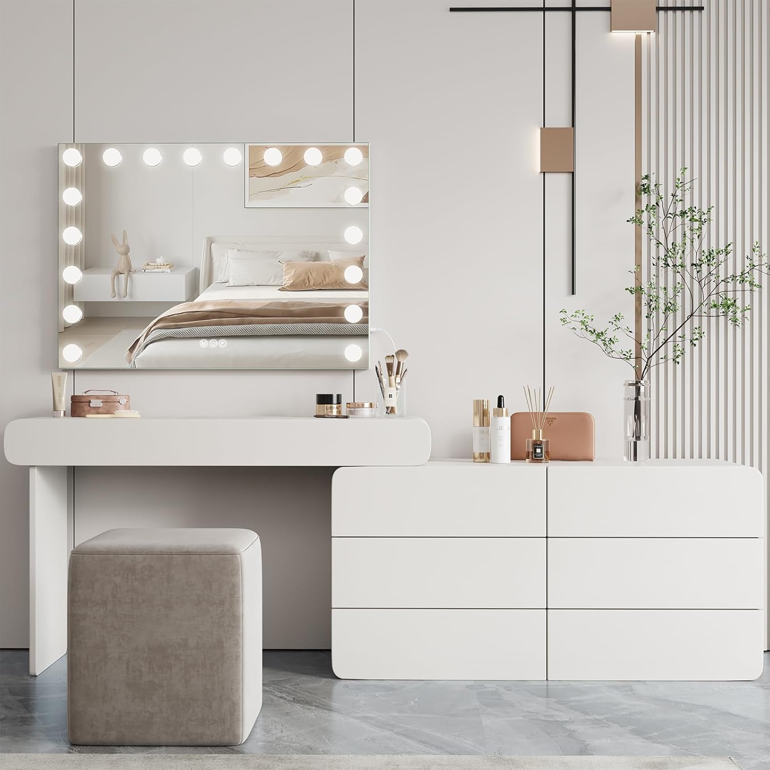 Dripex Hollywood Schminktischspiegel mit Beleuchtung, Hollywood Spiegel mit Beleuchtung, Schminkspiegel mit 18 Lampen und 3 Farbtemperatur Licht, Kosmetikspiegel mit Touch Steuerung, 80 x 60 cm Weiß