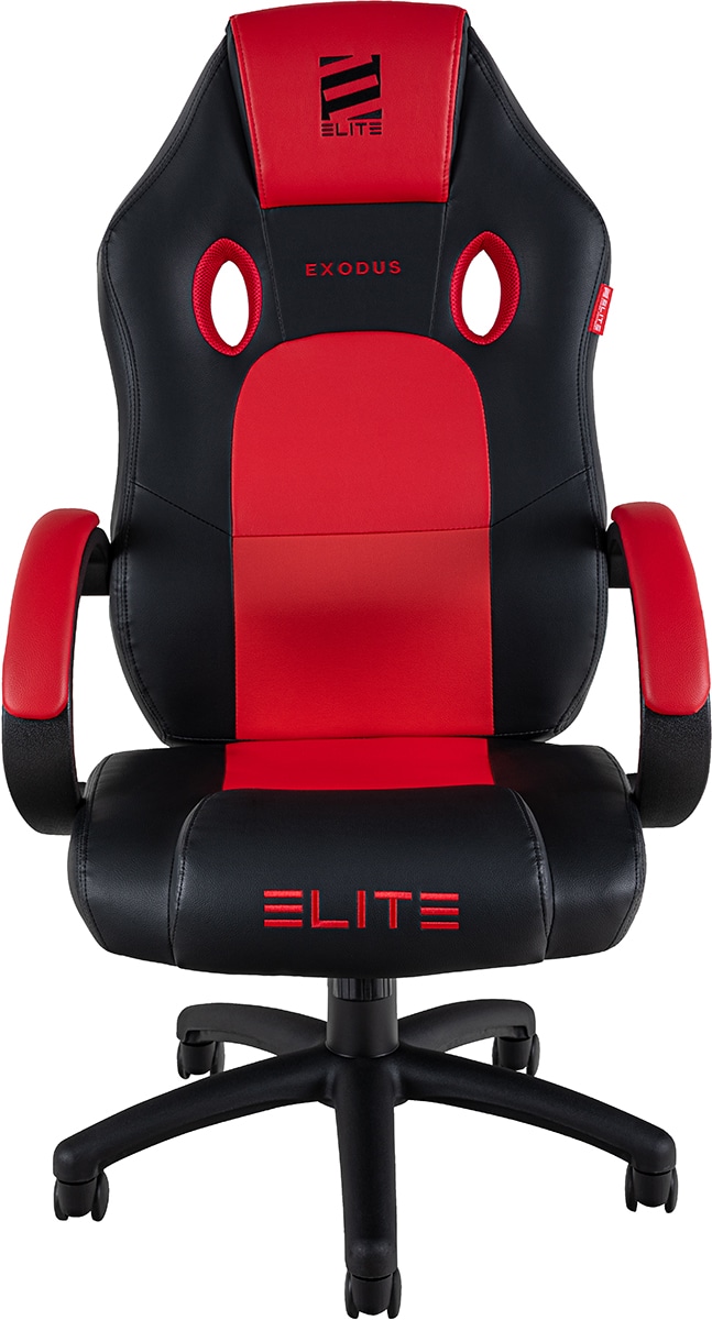 ELITE Gaming-Stuhl EXODUS, Memory-Schaum, extra hohe Rückenlehne, Wippmechanik, Armpolster, MG100 (Schwarz Rot)