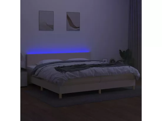 Sommier tapissier et matelas et LED Crème 200x200 cm Tissu