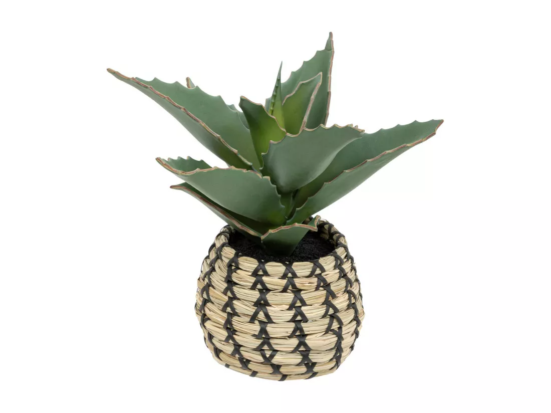 Plante artificielle Samouraï dans un pot tressé à la main H 26 cm