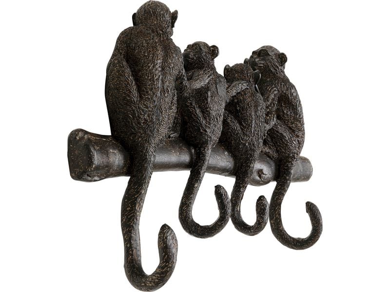 Kare Wandgarderobe Monkey Family 38 cm x 21 cm, Schwarz Wandleiste für die Garderobe