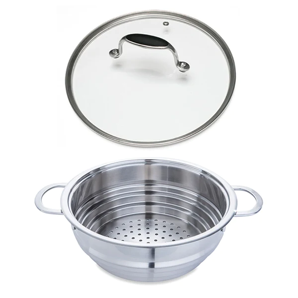 Lot panier vapeur multidiamètre et couvercle en verre Excell'Inox 24 c
