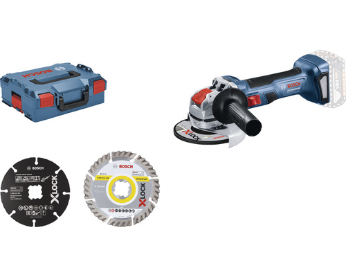Bosch Professional GWX 18V-7 accu haakse slijper met X-LOCK, inclusief handgreep en L-BOXX, zonder accu en oplader.