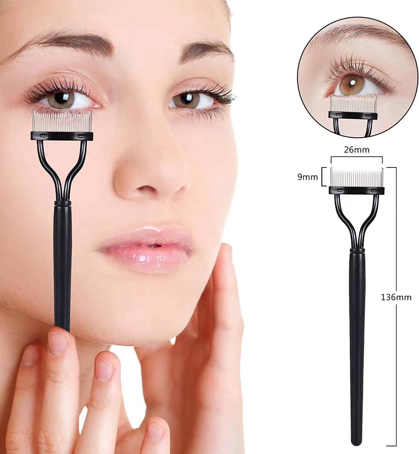 Edelstahl Wimperntrenner Kosmetik Wimpern Kamm Definier Bürste - Schwarz