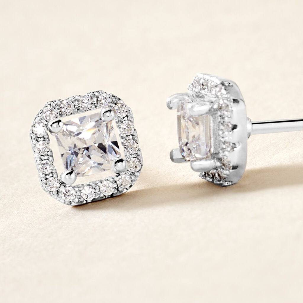 Boucles D'oreilles Puces Bevis Argent Blanc Oxyde De Zirconium