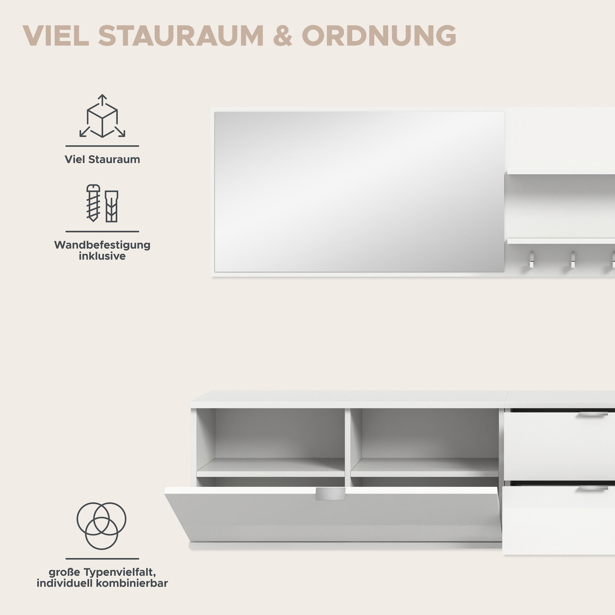 INOSIGN Garderoben-Set »Trondheim, Garderobenset 6-tlg. Breite 236 cm,« 6 Stk. tlg.