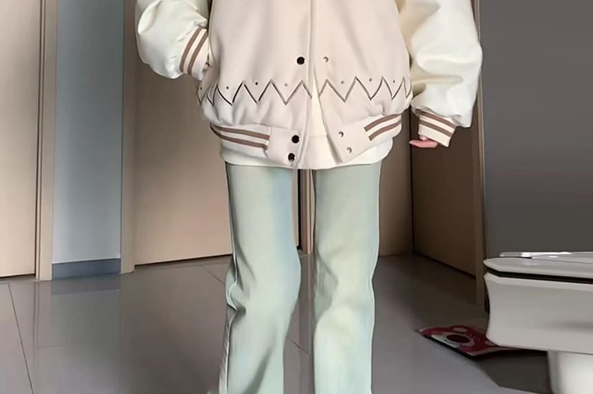 Dreamkura - Cartoon Print Gestreepte Afwerking Capuchon Knoopsluiting Baseballjack