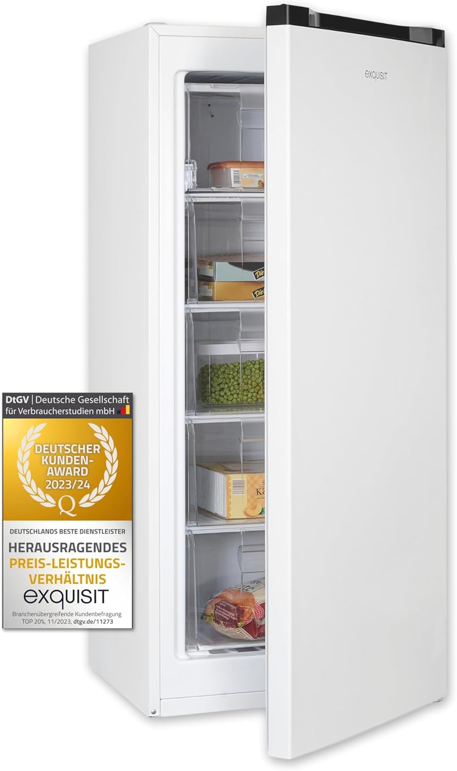 Exquisit Gefrierschrank, Tiefkühlschrank, 145 Liter, 55 cm breit, Gefrierschrank gross, 4-Sterne-Gefrierfach, GS5145-051D weiss