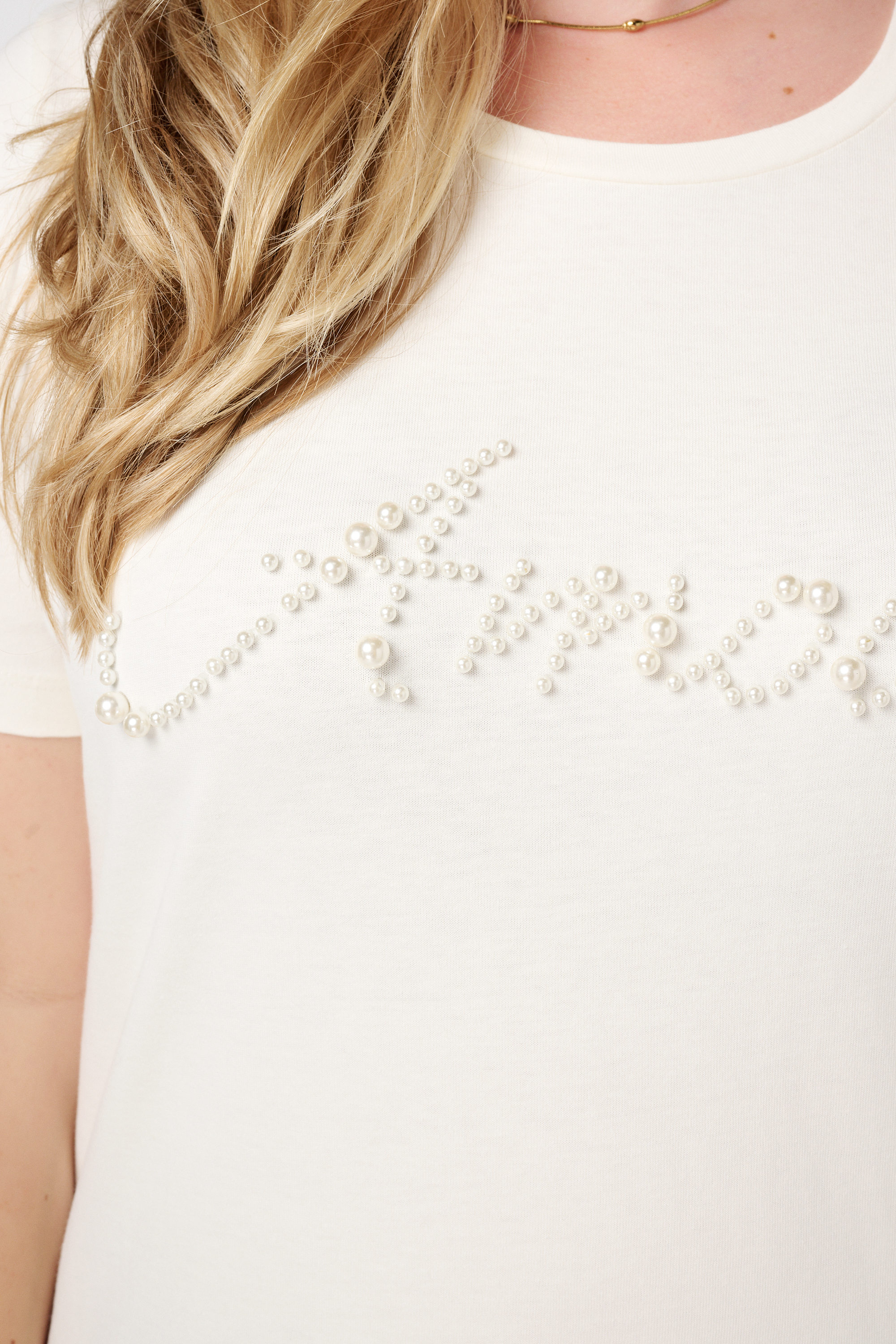 T-shirt met tekst van imitatieparels Cream