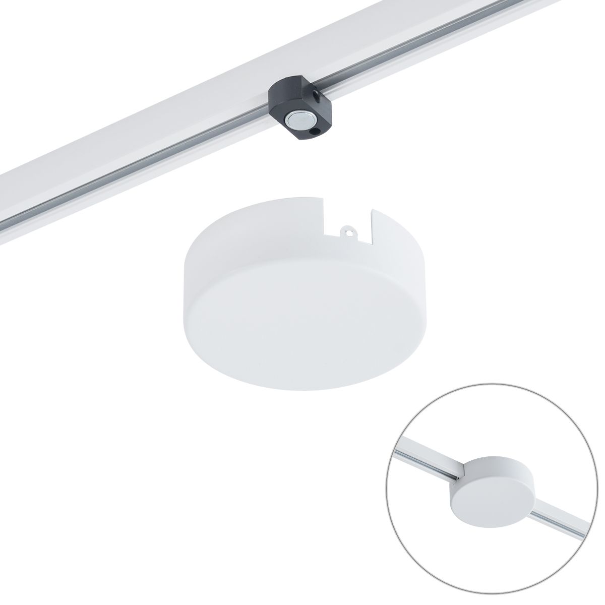 Plafondplaat voor 1-fase rail wit rond - Slimline