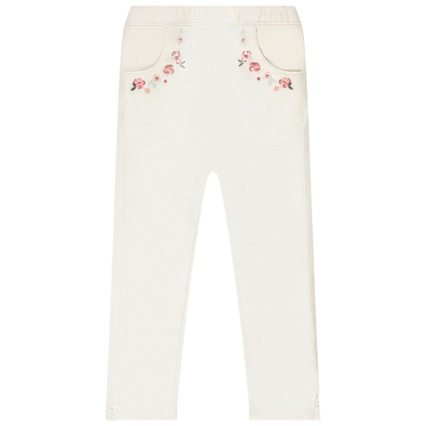 Jegging stretch avec broderie fleurs pour bébé fille - Ecru