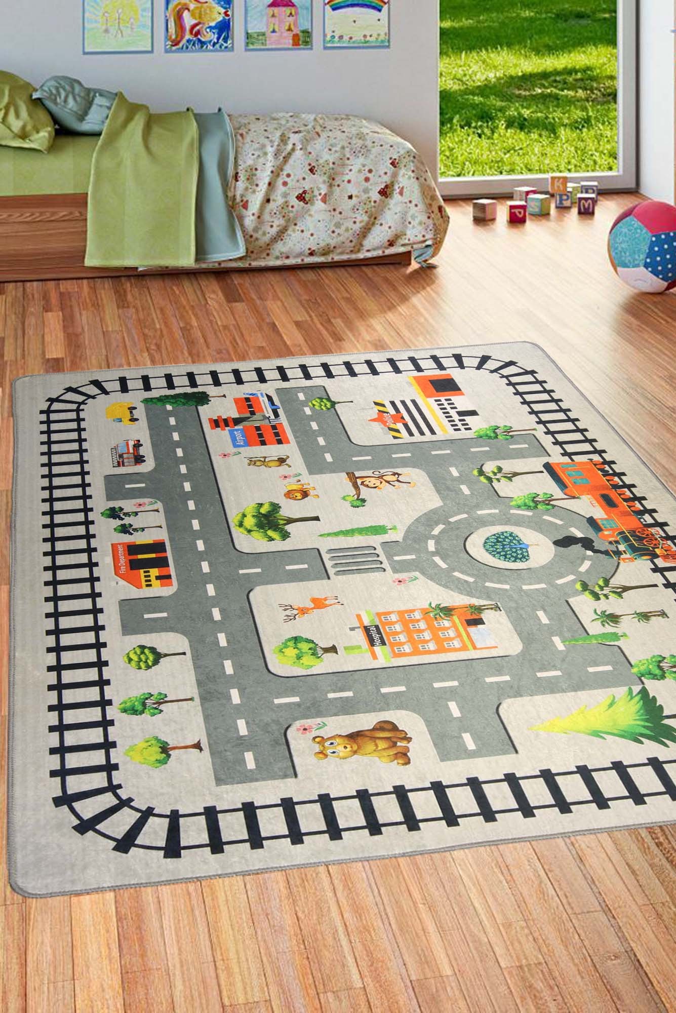 Mani Textile TPS_CIRC_ZOO00 - Tapis Enfant Circuit de Voiture