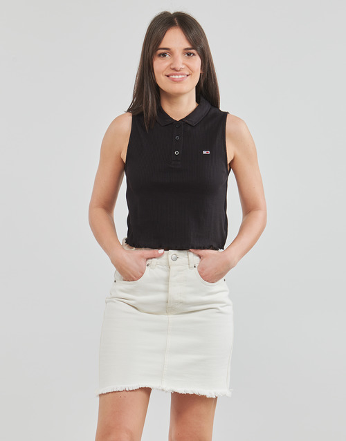 Tommy Jeans - TJW CROP SLEEVELESS RIB POLO - Noir
