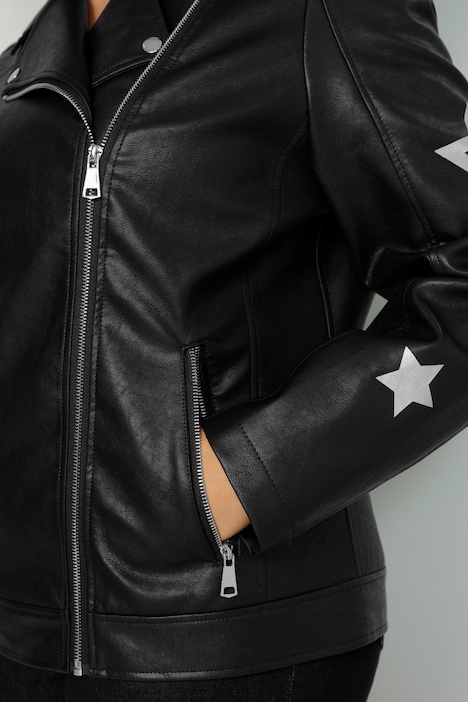 Bikerjacke, Lederoptik, Sternen-Druck, Zipper
