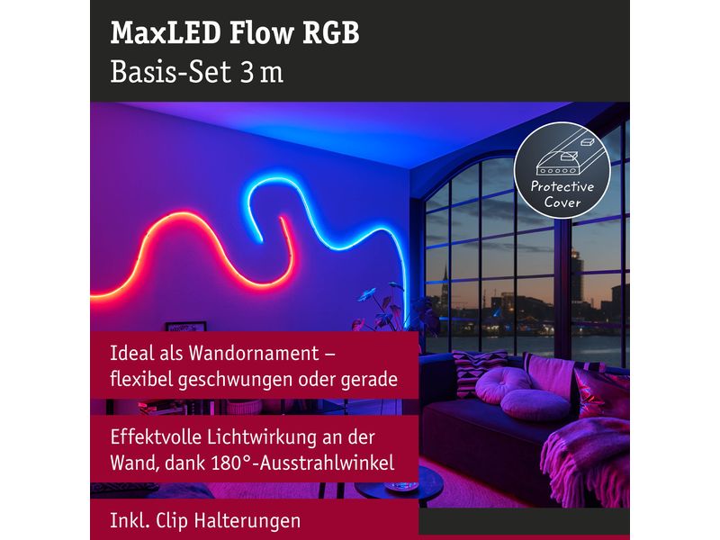Paulmann LED-Stripe MaxLED Flow RGB, 3 m Basisset Licht-Streifen ohne sichtbare LED Punkte
