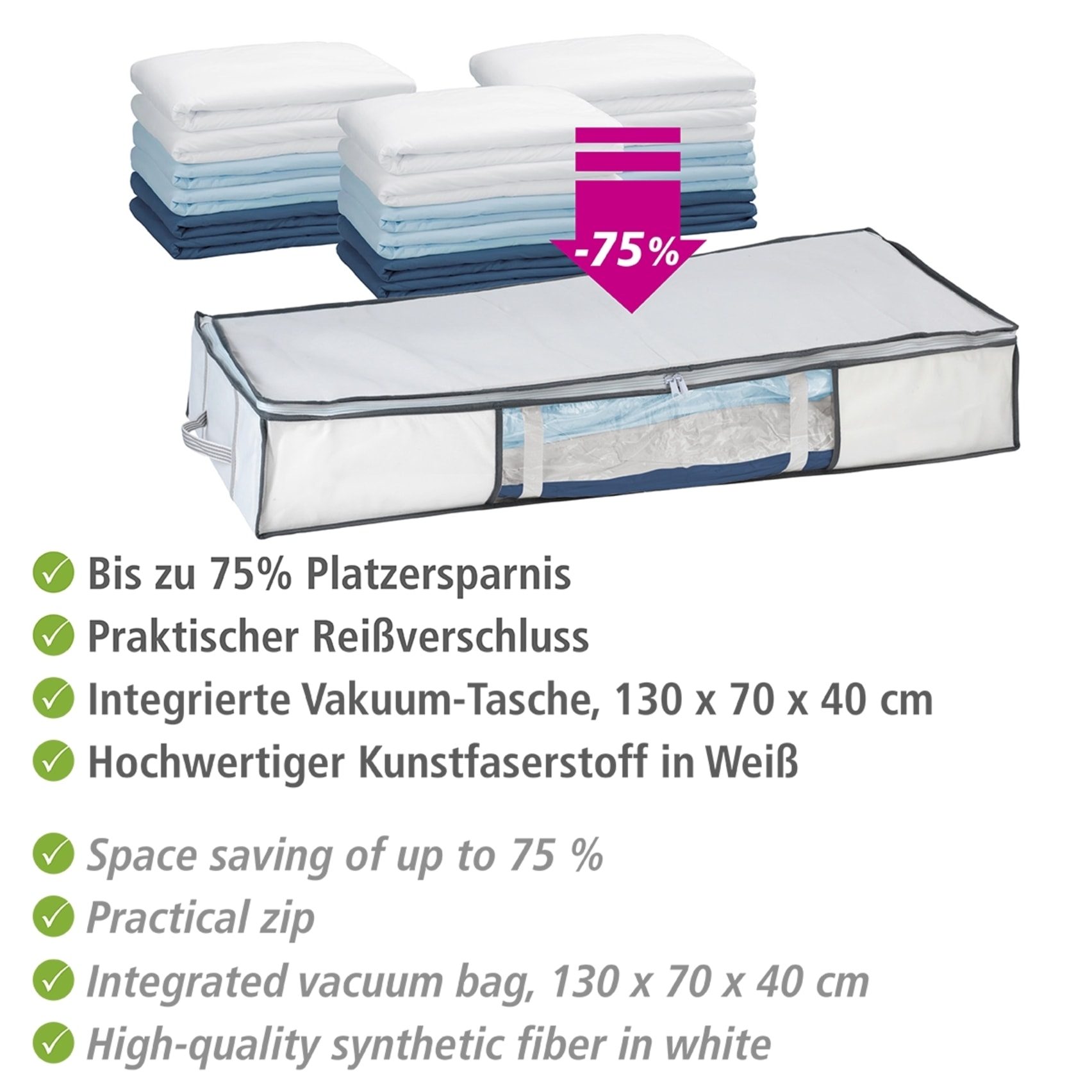 WENKO Unterbettkommode »Vakuum Soft Box XL« integrierte Vakuum-Tasche & Blitzventil, bis zu 75 % Platzersparnis