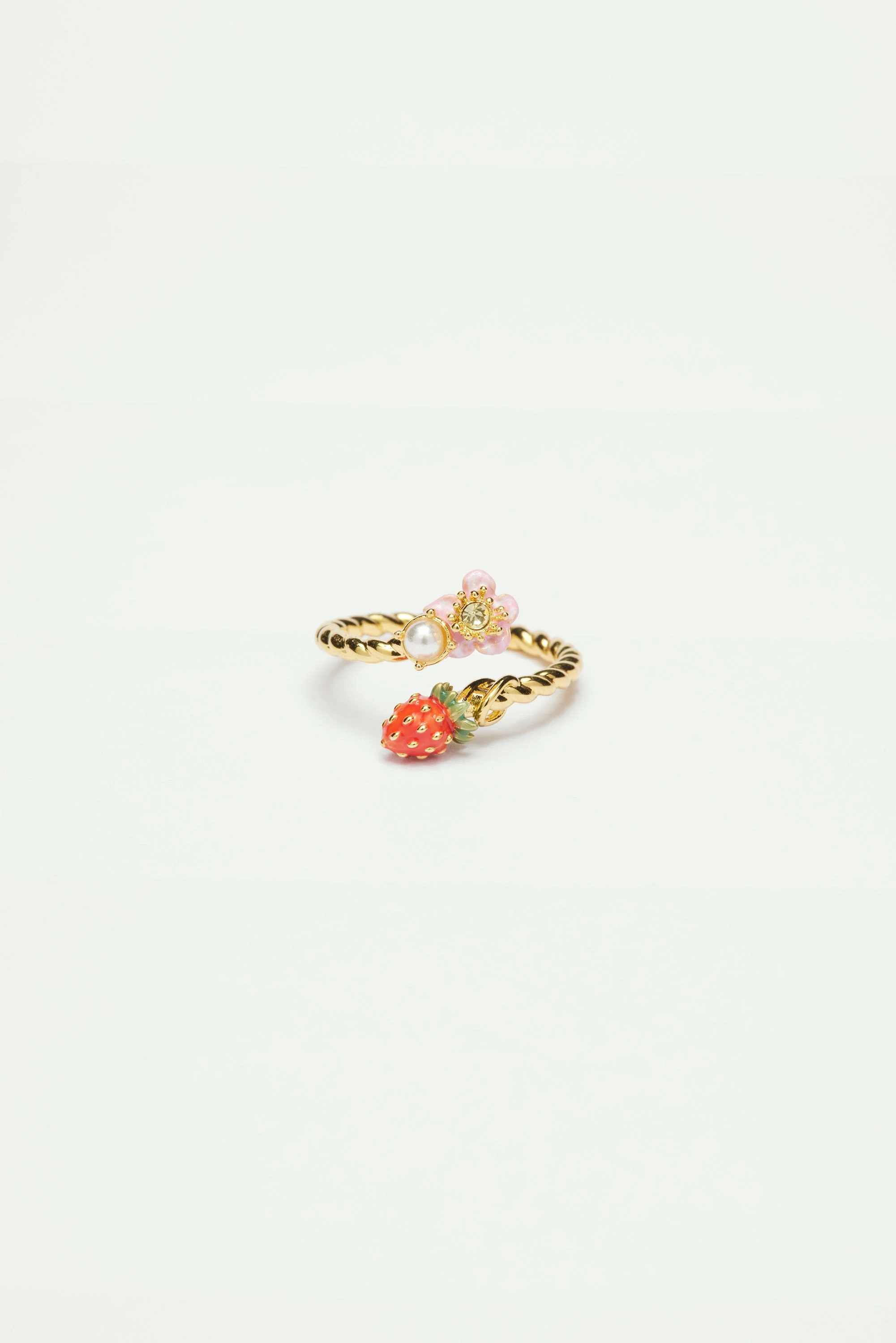Bague ajustable fraise des bois et fleur | Multicolore