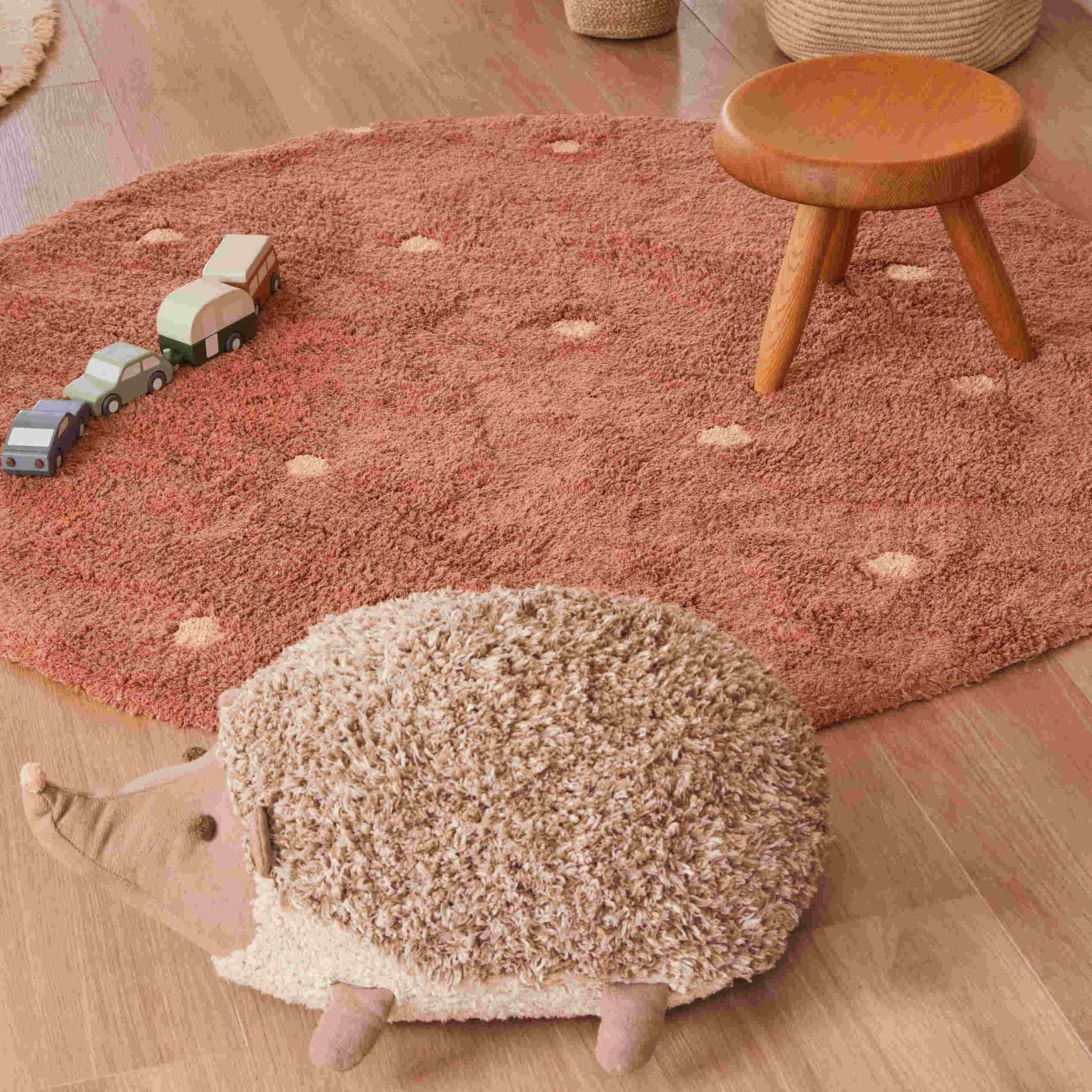 DOT - Tapis rond lavable en coton | Orange