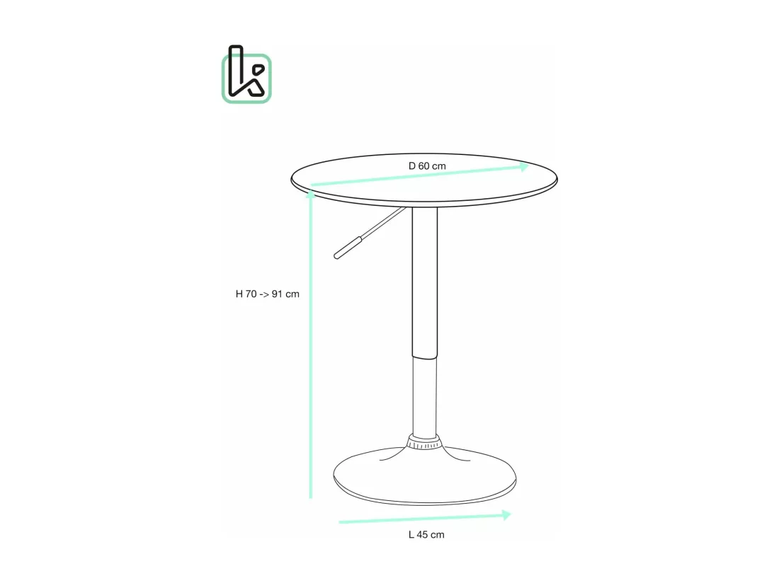 Table de Bar Haute Ø60 cm – Mange Debout hauteur réglable et Pivotant SETI (Blanc-intégral)