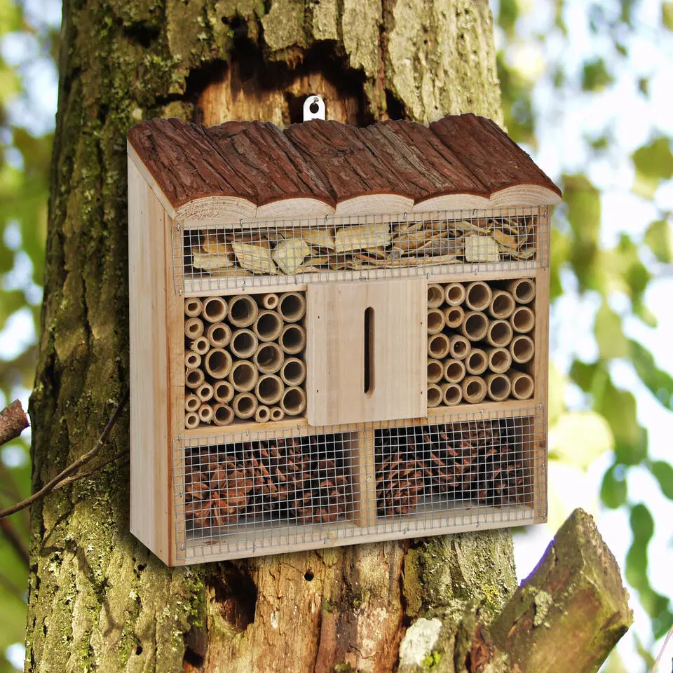 Insectenhotel - voor bijen en vlinders - hout - 30 cm