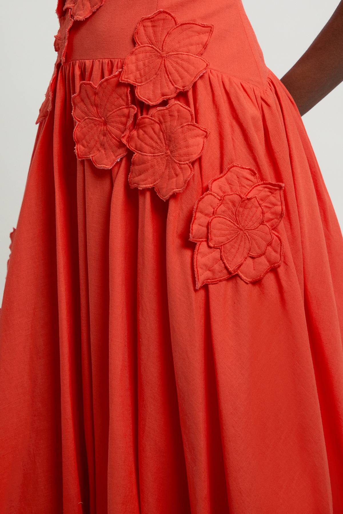 KarenMillen Robe Midi En Coton Lin À Détails Floraux 3D Et Ourlet Bouffant