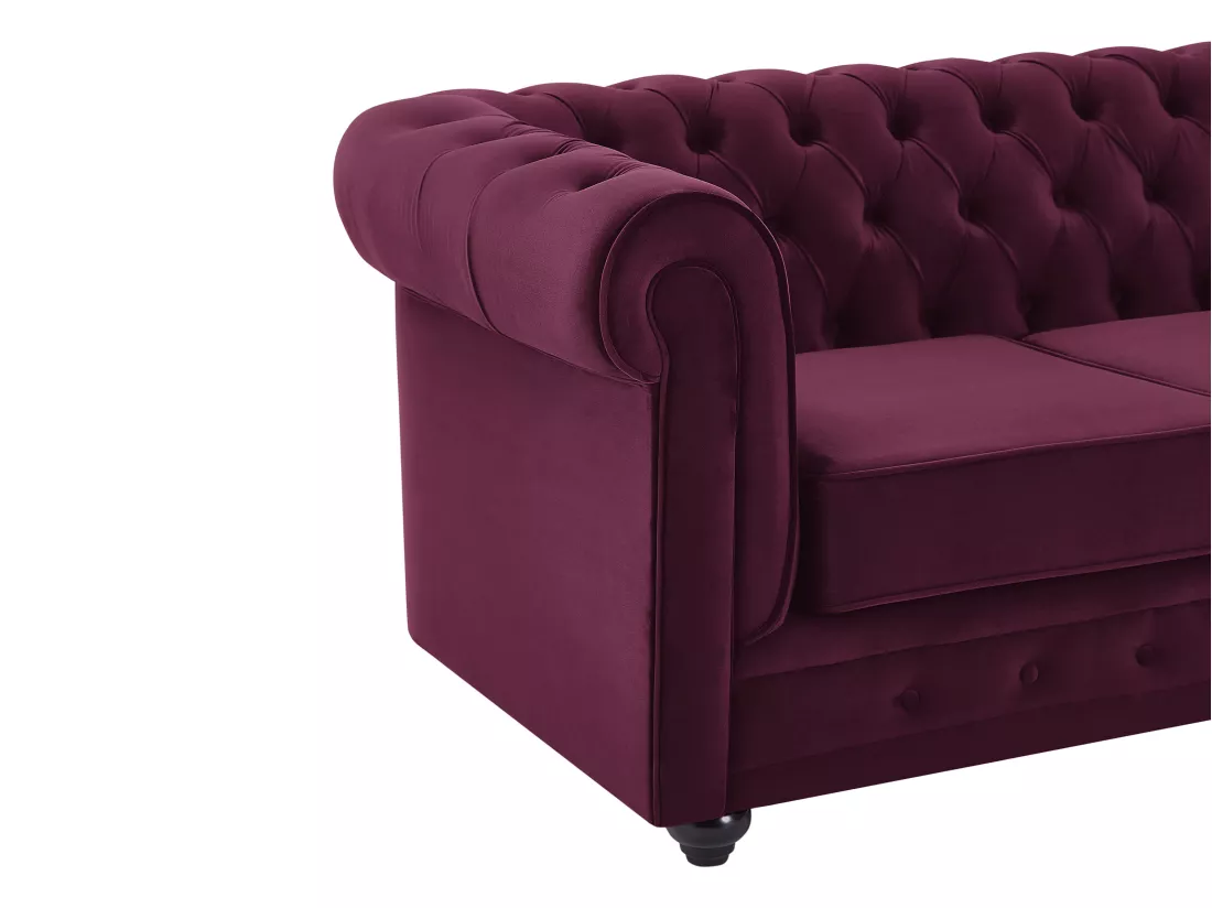 Canapés 3 places, 2 places et fauteuil en velours pourpre CHESTERFIELD
