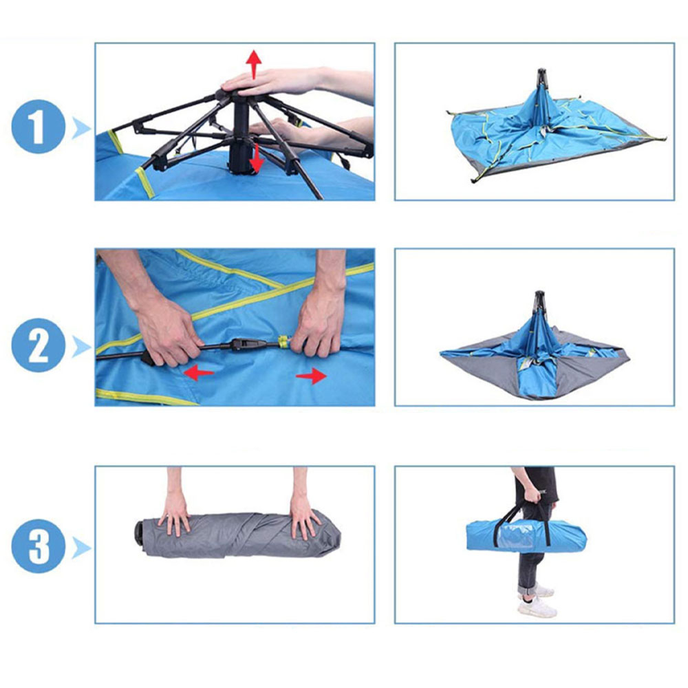 (210x200x135cm) Outdoor Camping Zelt Pop-Up Familienzelt für 3 Personen - Blau