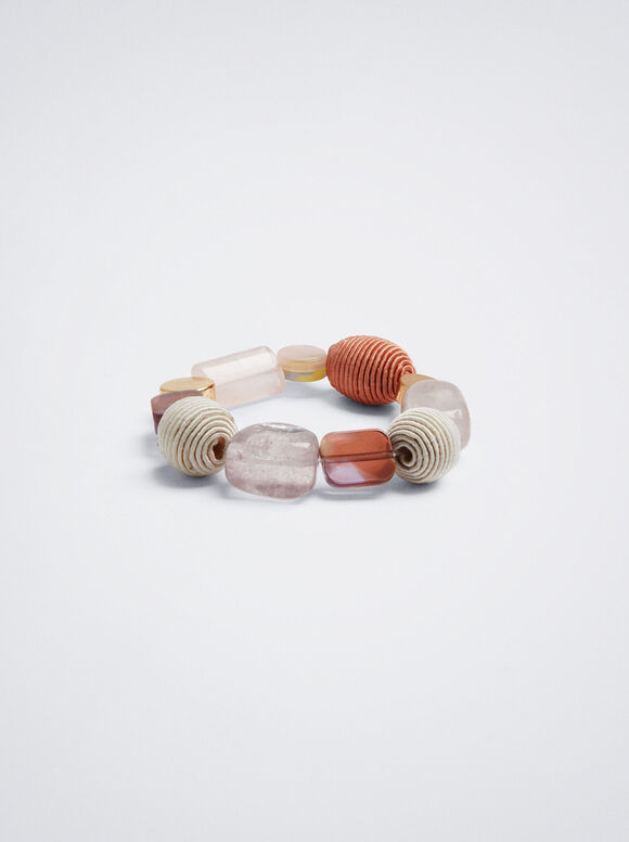 Pulseira elástica com pedra e resina - Multicolorida