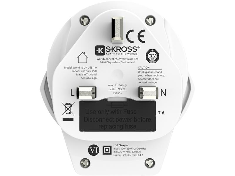 SKROSS Reiseadapter World UK mit USB Ladegerät Kompakter Reisestecker World zu Grossbritannien mit USB Ladeanschluss