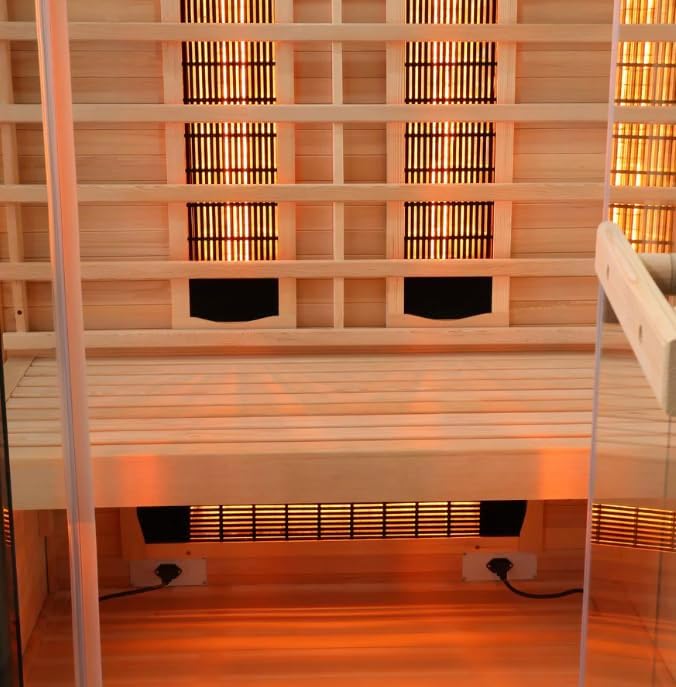 SANOTECHNIK Infrarotsauna GRENA DELUXE 2 – Infrarotkabine für 2 Personen 125×100×190cm | 5 Vollspektrum-Strahler (2.200W), Farblicht, Bluetooth-Radio, 6mm ESG-Glas, Bausatz, SB40125