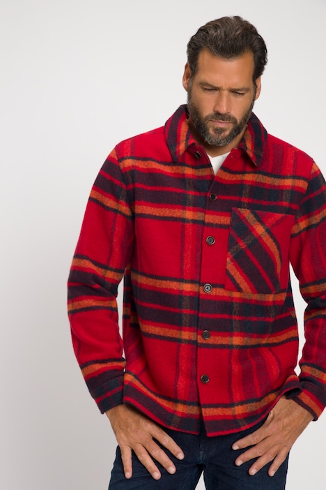 Karohemd, Overshirt, Langarm, Wollmix, Kentkragen, Modern Fit