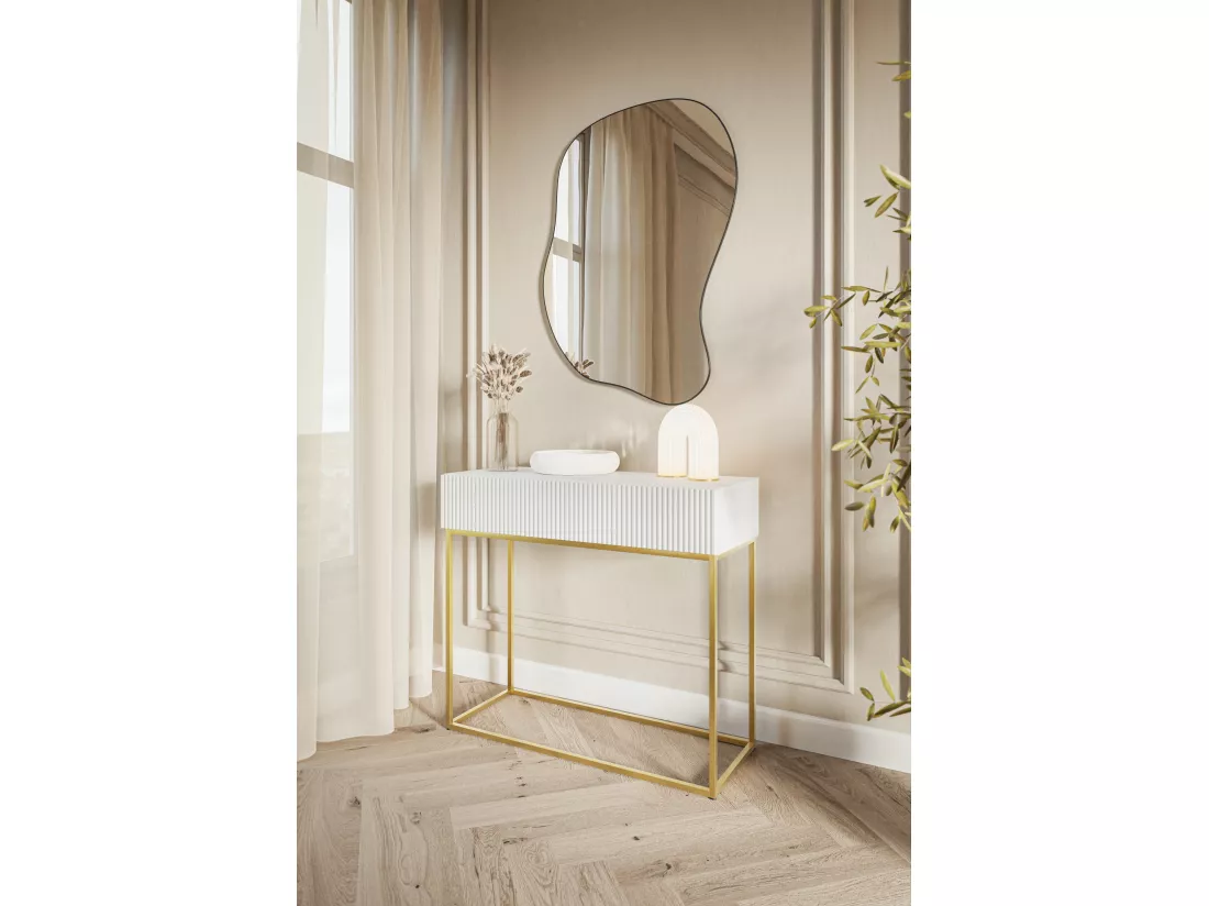 Table console - 90 cm - blanc avec pieds dorés - VELDIO