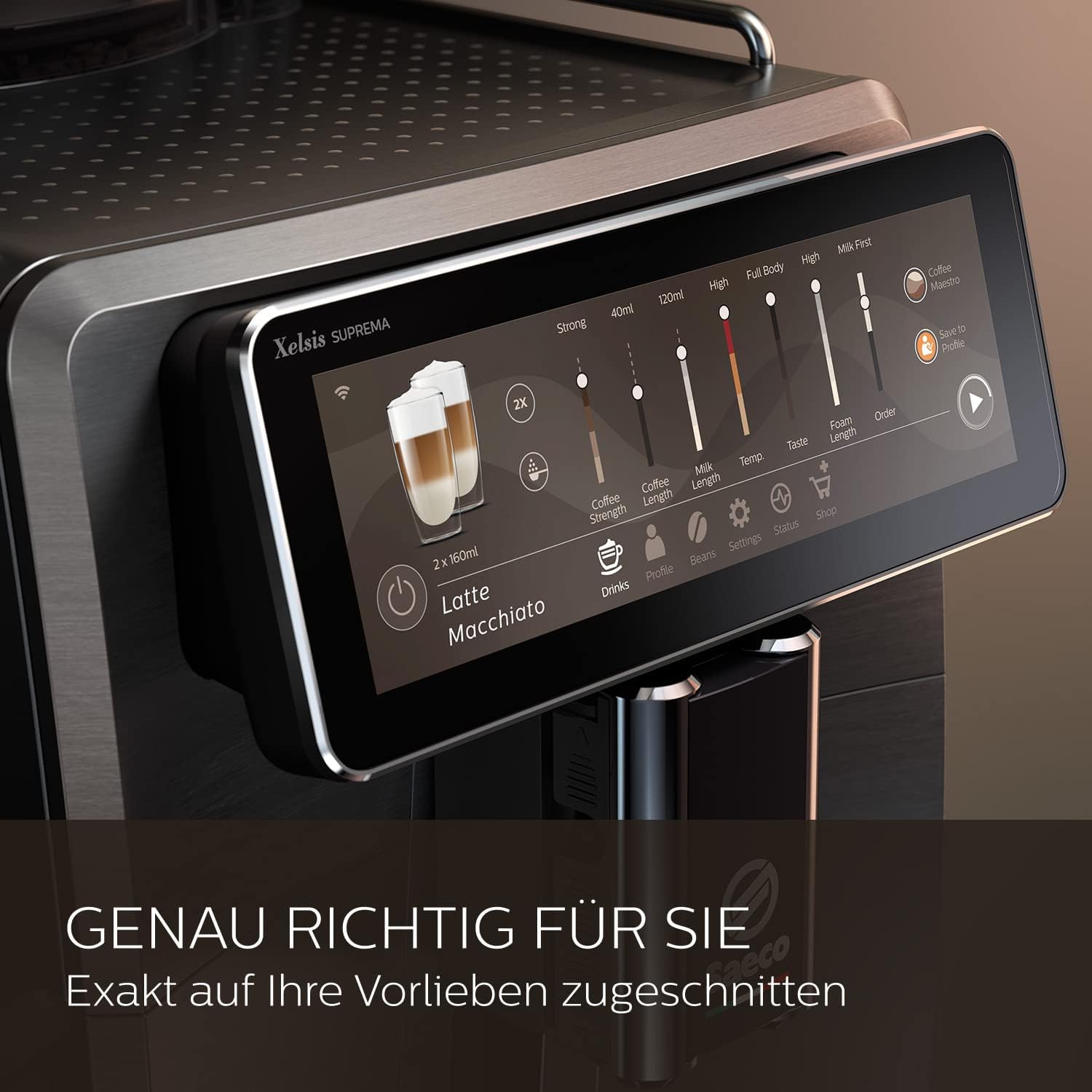 Saeco Xelsis Suprema Kaffeevollautomat – WLAN-Konnektivität, 22 Kaffeespezialitäten, Intuitives 7,8