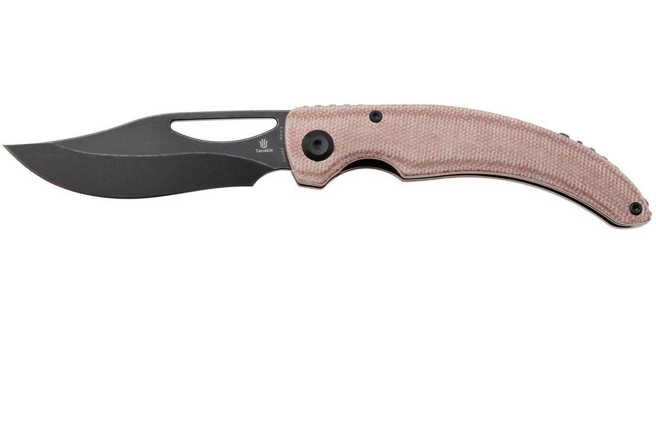 Tenable Knives Gideon T1119A2 Blackwashed Nitro-V, Brown Micarta, zakmes, Dead Sober design