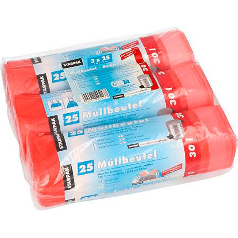 Sac poubelle HDPE à liens coulissants, 30 litres