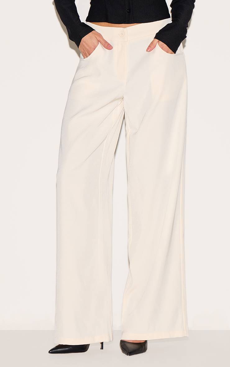 Crème Pantalon Tailleur Taille Haute Tissé Premium