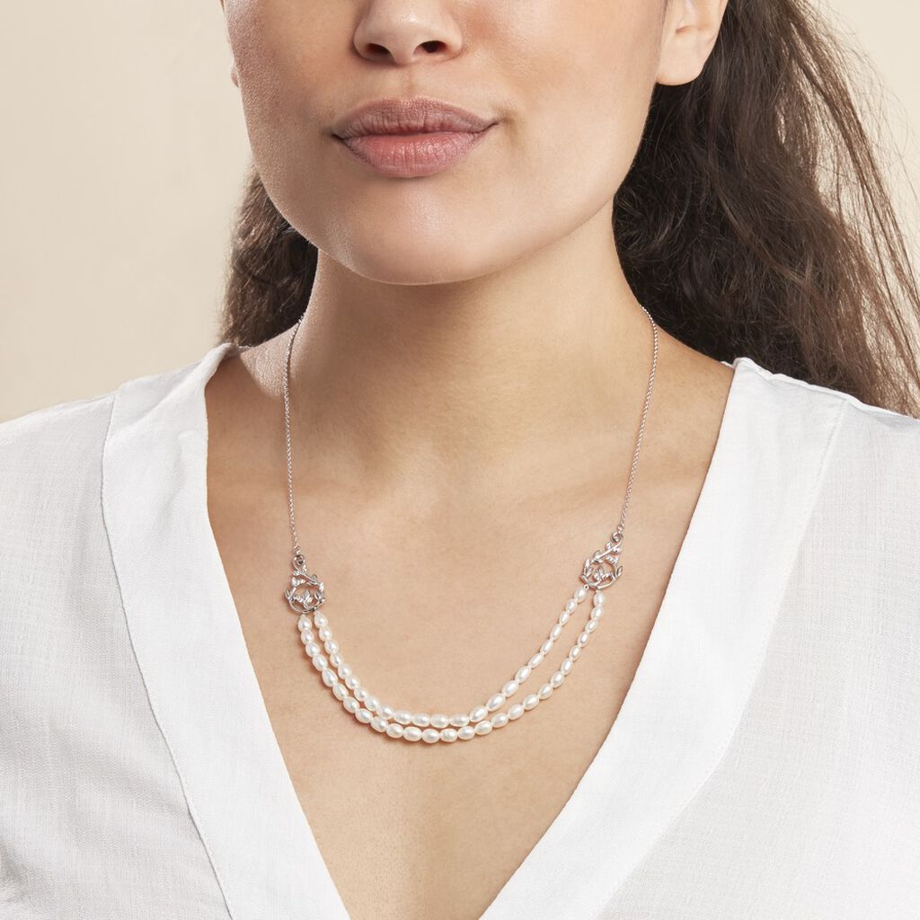 Collier Pygmalion Argent Blanc Oxyde De Zirconium Perle De Culture