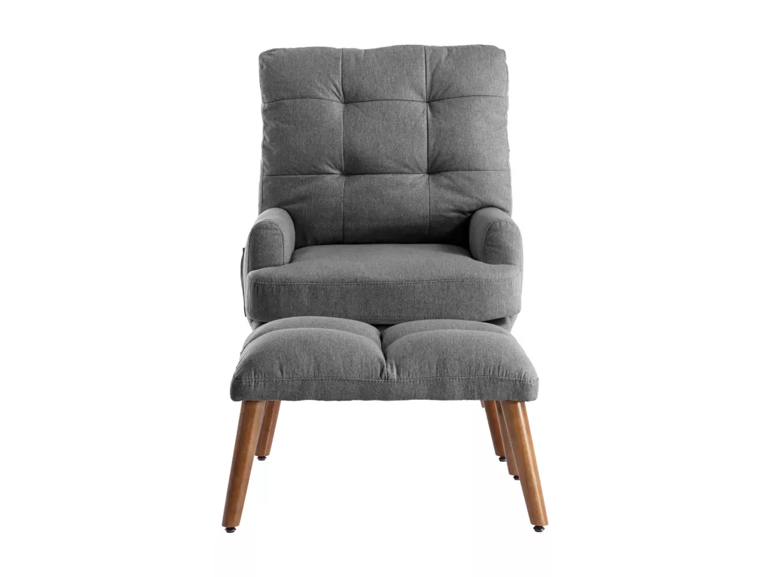 Chaise longue avec repose-pieds, dossier réglable sur 10 niveaux, inclinable, chaise avec étagère latérale-Gris