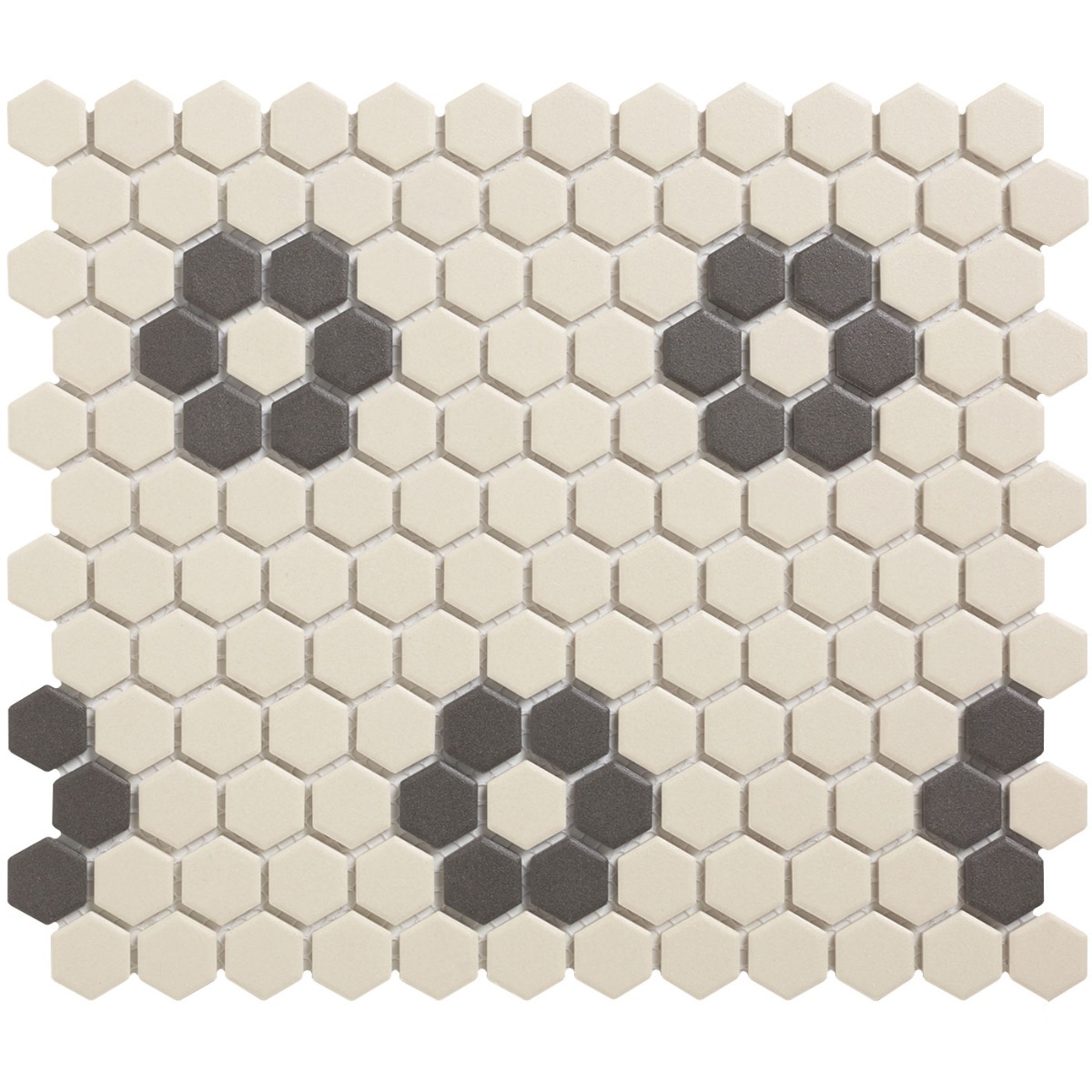The Mosaic Factory London hexagon mozaïek tegels 26x30 wit/zwart bloem