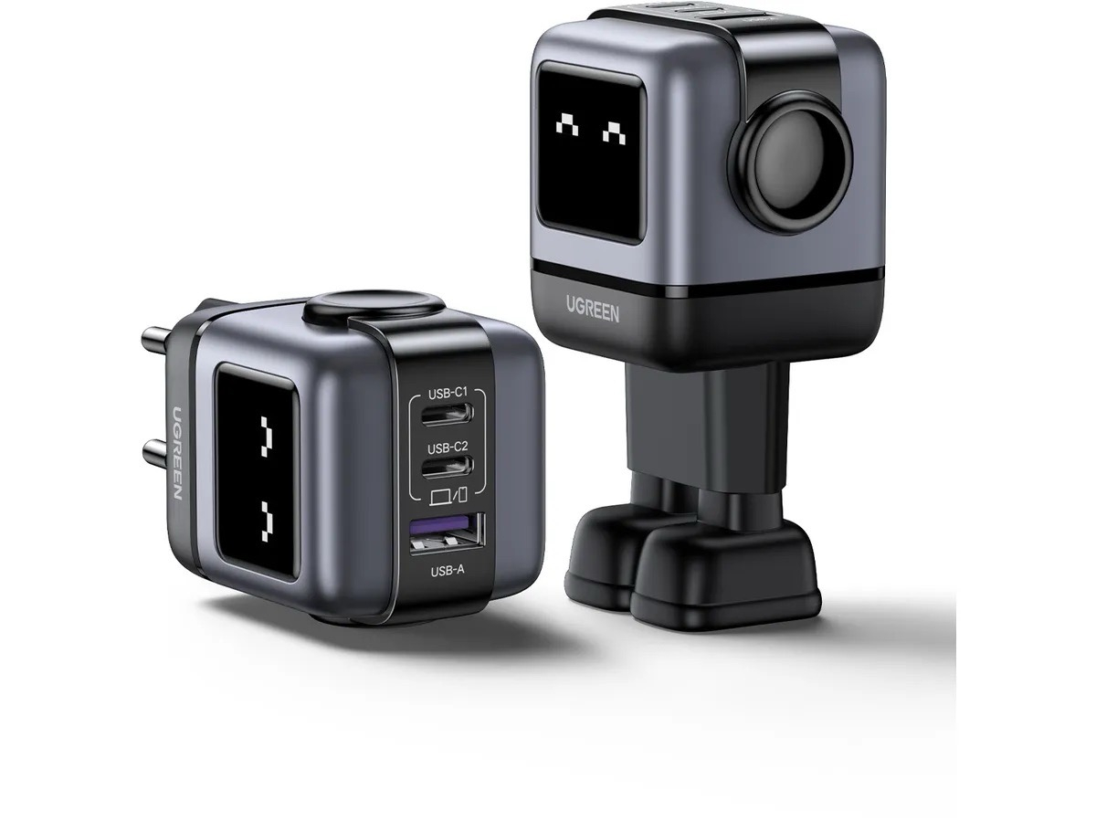 (65W) Nexode RobotGaN Dual USB C / USB A Ladegerät Netzteil Power Delivery 3.0 / Quick Charge 4.0 mit LED Display (25685B) - Schwarz