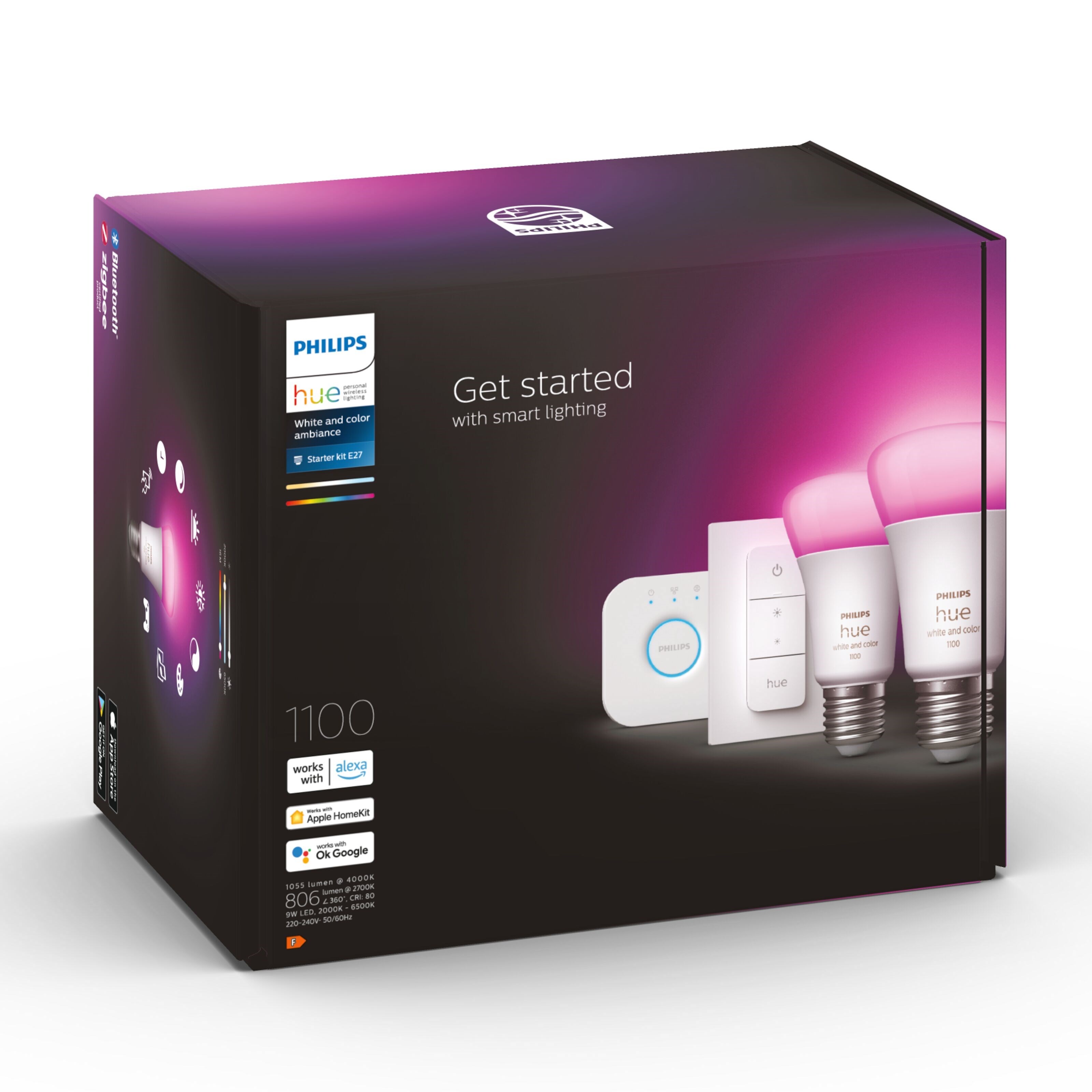 Philips Hue Color Ambiance Startpakke for smarte LED-pærer 2-pk.
