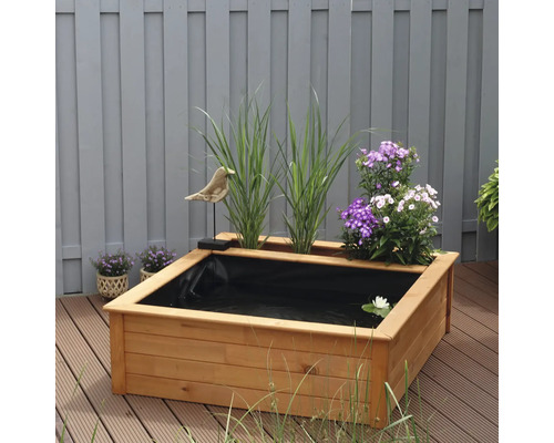 Promadino verhoogde vijver, minivijver met zijbeplanting, honingbruin met vijverfolie, 146 x 127 x 40 cm