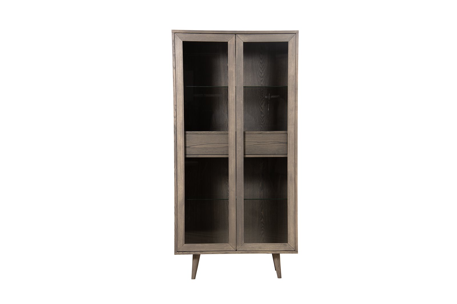 Woodcraft vitrineskap Gråoljet heltre ask med glassdører, skuff og ben nr. 2