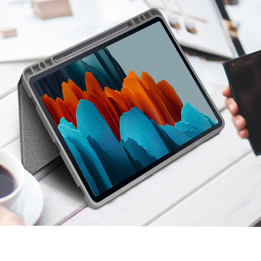 Samsung Galaxy Tab S8  Plus / Tab S7  Plus / Tab S7 FE 5G Leder Tasche Smart Cover Origami Flip Case - Grau