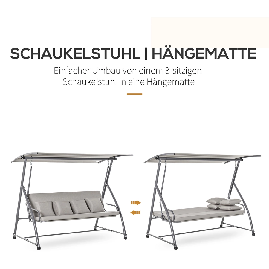 Outsunny Hollywoodschaukel verstellbar zur Liegefläche grau