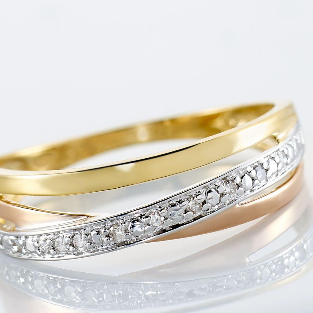 Bague Croisee Or Tricolore Diamant