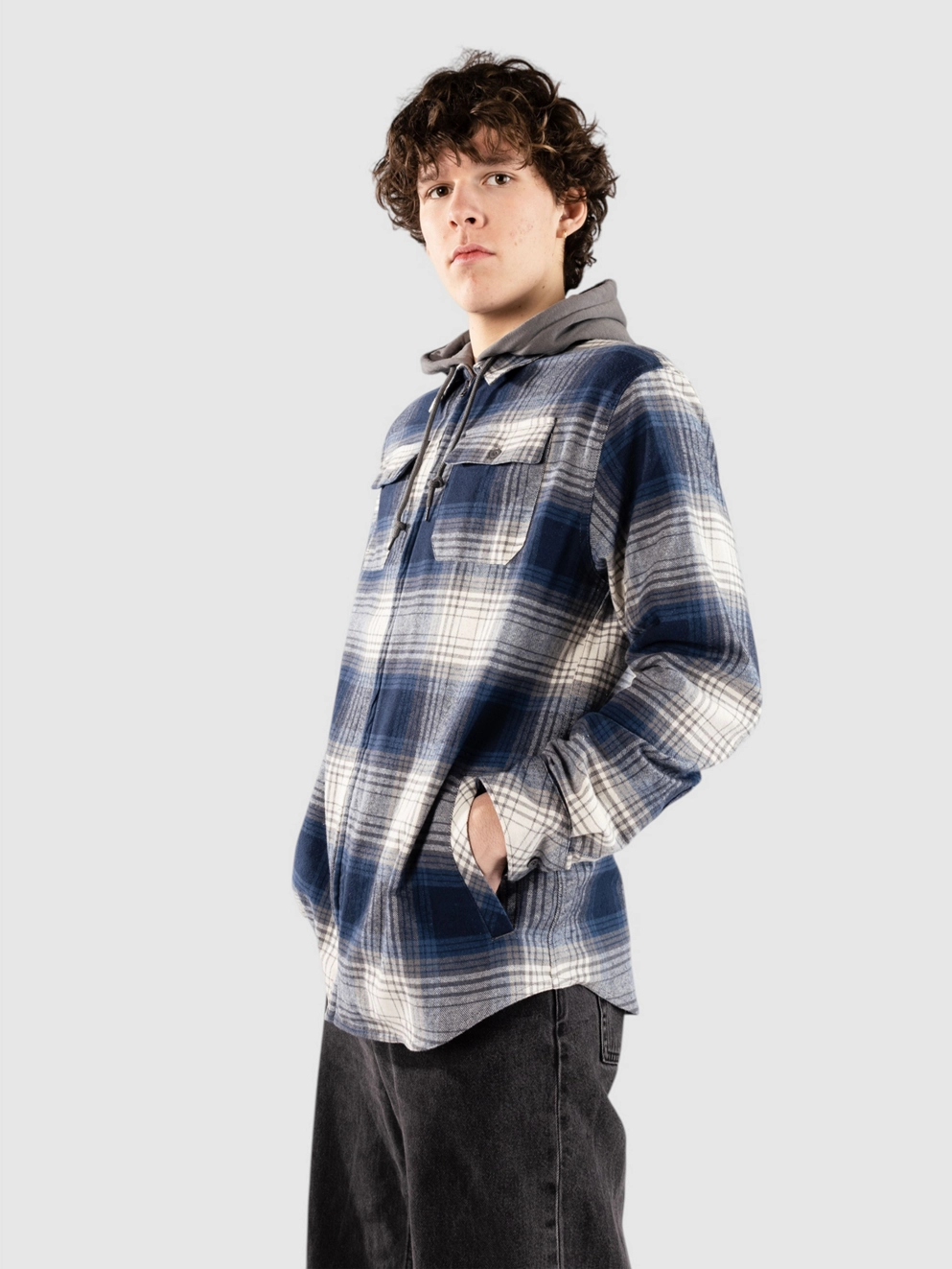 Empyre Browser Hooded Flannel Shirt navy