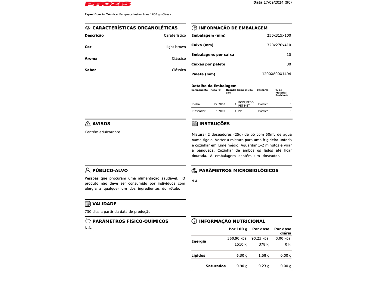 PANQUECA PROZIS INSTANTANEA CLASSICA 1000G