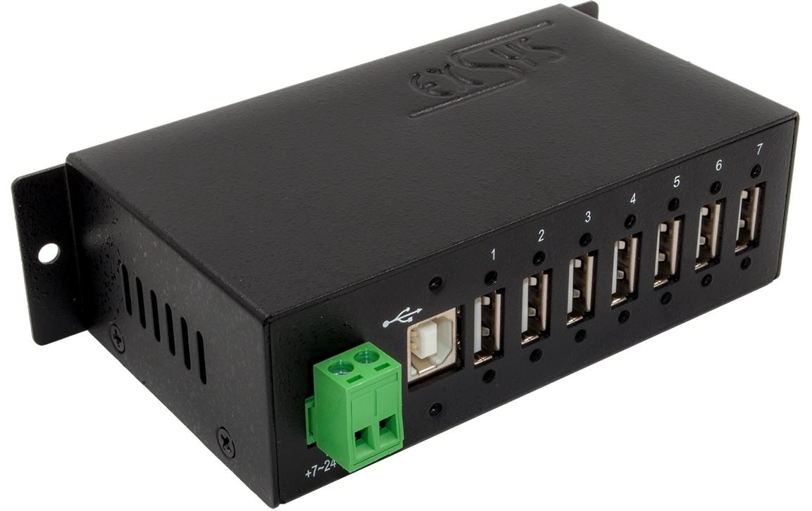 USB-Hub EX-1177HMVS 7x USB 2.07 Port USB 2.0 Metall HUB (DIN-Rail) und 15KV ESD Überspannungsschutz