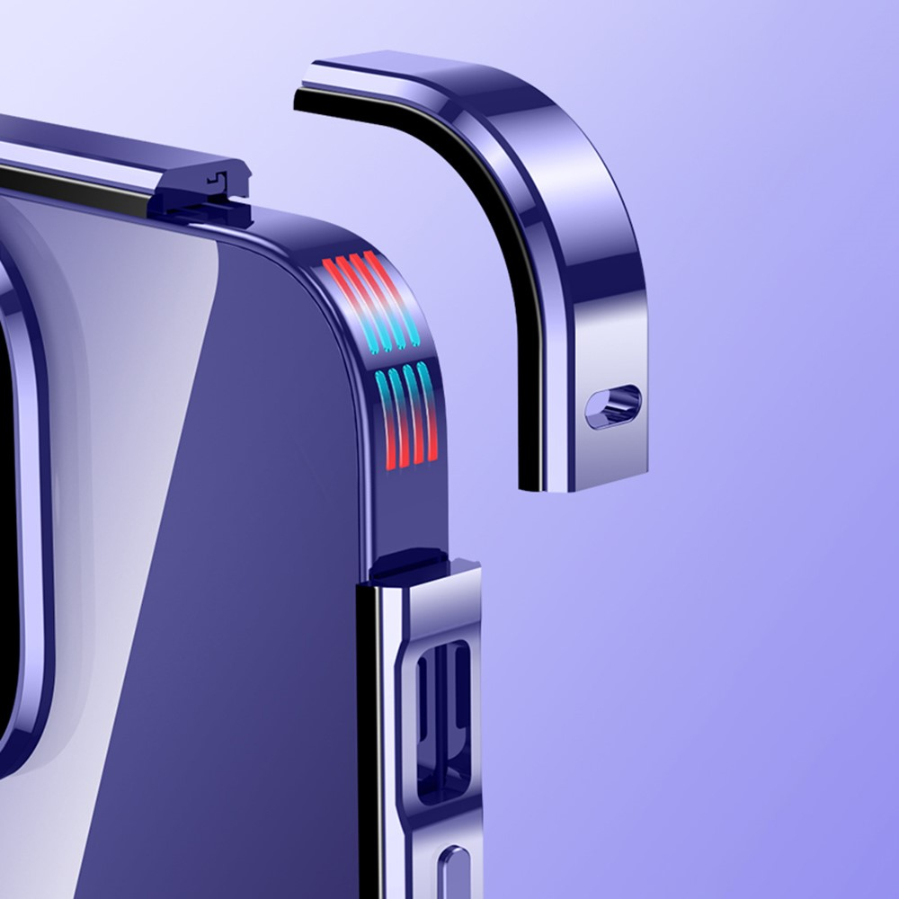 iPhone 14 Magnetische Alu Schutzhülle mit Panzer Glas Backcover   Display- / Kameraglasschutz (Magnet-Technologie) - Blau